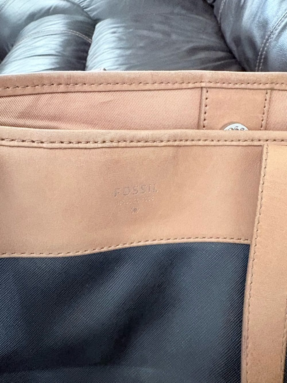 Fossil Black Canvas Tote with Brown Leather Trim - Picture 2 of 3